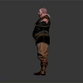 Muscular Bald Character With Leather Armor Metal Decorations Brown Pants And Outstretched Arms