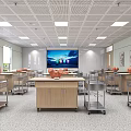 School Science Classroom With Student Workstations Large Screen Display And Ceiling Lights 3d model