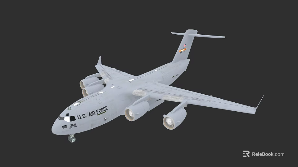 U.S. Air Force Military Transport Aircraft With Gray Exterior And Official Markings 3d model 