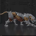 White And Gold Mechanical Tiger Decorative Ornament Set With Metallic Structure And Futuristic Blue Lighting