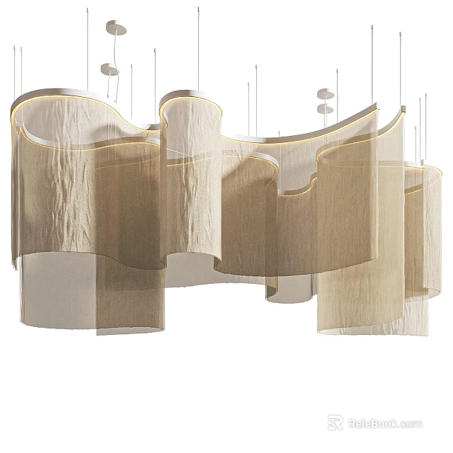 Modern Textured Fabric Chandelier With Wave Shaped Design And Soft Lighting 3d model 