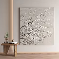 Elegant White Floral Plant Painting With Cherry Blossom Branches On Canvas Wall Art
