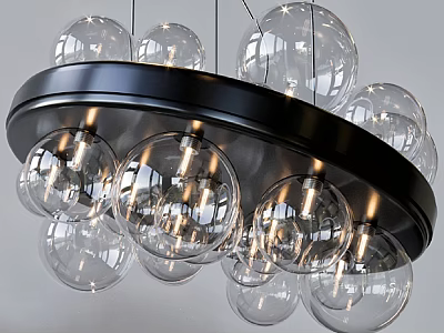 Modern Transparent Glass Globe Chandelier with Black Circular Base and Stylish Lighting Design 3d model