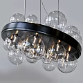 Modern Transparent Glass Globe Chandelier with Black Circular Base and Stylish Lighting Design