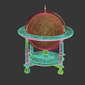 Vintage Decorative Globe Ornament Set With Wooden Base Metal Ring Green Surface And Wheels