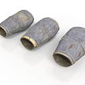 Worn Wooden Barrels With Grayish Distressed Surface Wood Grain And Metal Hoops