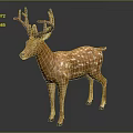 Standing Deer With Brown Antlers Orange Body And White Spots On Black Background 3d model