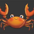 Playful 3D Cartoon Orange Crab with Large Claws Smiling Face and Shiny Reflection