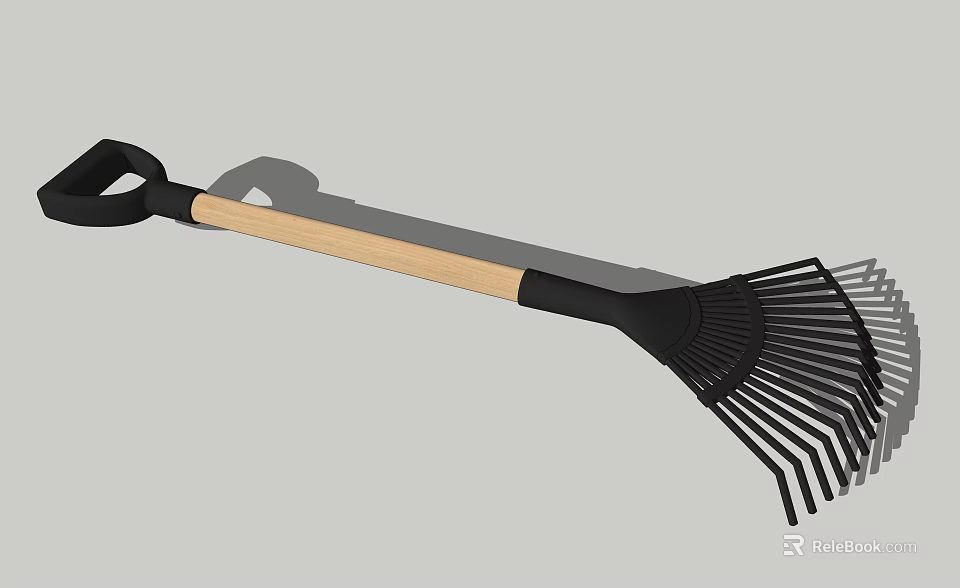 Durable Garden Rake Hardware Tool With Black Tines And Wooden Handle For Yard Work 3d model