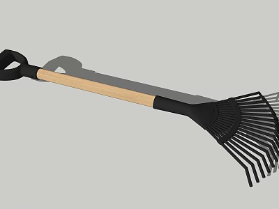 Durable Garden Rake Hardware Tool With Black Tines And Wooden Handle For Yard Work 3d model
