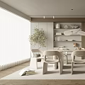 Modern Minimalist Dining Room Interior With Neutral Tones Dining Table Chairs Pendant Lights And Decorative Plant