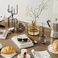 Elegant Decorative Ornament Set With Open Book Candle Holder Twig Decoration Coffee Pot And Magazine