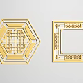 Golden Hexagonal and Square Carved Designs with Hollow Geometric Patterns 3d model