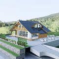 Wooden House with Black Roof Wooden Deck and Outdoor Seating Area Surrounded by Trees