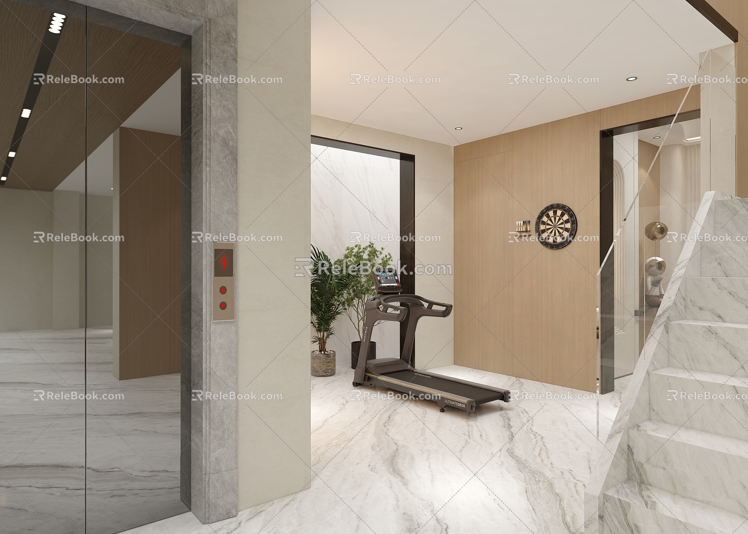 Staircase Elevator Hall Leisure Room Entrance Corridor Corridor Gym Fitness Equipment Scarpa Entrance Fitness Equipment Treadmill Stair Elevator 3d model