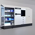 Medical Equipment Cabinet With Open Door Blue Items Drawers And Control Panel