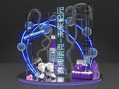 Spicy Strip Immersive Experience Installation with Neon Lights Robotic Arm and Transparent Spheres 3d model