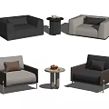 Casual Sofa Set with Gray Beige Brown Cushions and Small Round Table 3d model