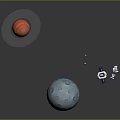 Cartoon Space Scene With Red Planet Blue Moon Craters And Small Astronaut Character