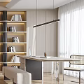 Modern Living Room with Sofa Built in Bookshelves Green Chairs Round Pouf and Wooden Flooring