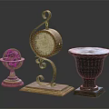 Vintage Decorative Ornament Set With Globe Clock And Carved Vase For Home Decoration