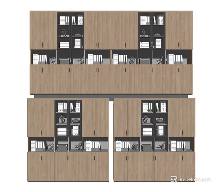 Multilayer Wooden Bookcase With Doors And Open Shelves For Books Storage And 3d model 