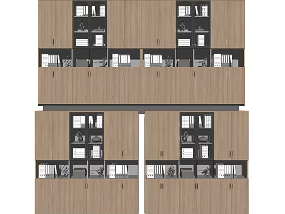 Multilayer Wooden Bookcase With Doors And Open Shelves For Books Storage And 3d model