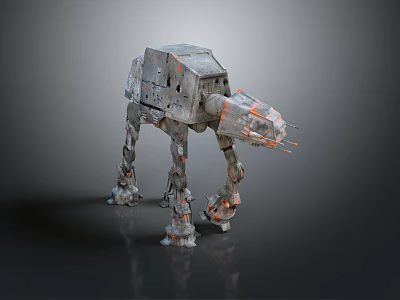 Futuristic SciFi Mechanical Walker With Gray Armor Orange Details And Tall Legs 3d model