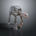 Futuristic SciFi Mechanical Walker With Gray Armor Orange Details And Tall Legs