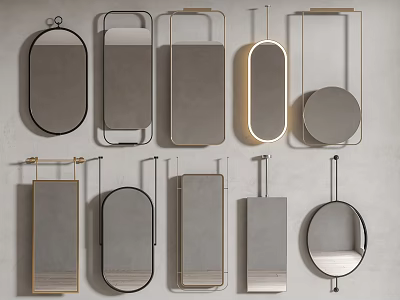 Modern Decorative Mirrors With Various Shapes And Metal Frames For Home Decor 3d model