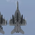 Military Fighter Jets Flying In Formation Over Cloudy Sky With Extended Landing Gears