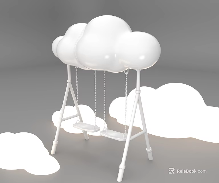 Cloud Shaped Swing Art Installation With White Stand And Surrounding Cloud Elements 3d model 
