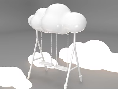 Cloud Shaped Swing Art Installation With White Stand And Surrounding Cloud Elements 3d model