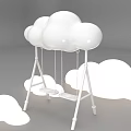 Cloud Shaped Swing Art Installation With White Stand And Surrounding Cloud Elements 3d model