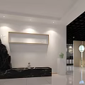 Modern Conference Room Interior With Black Grid Ceiling Wooden Long Table And White Projection Screen
