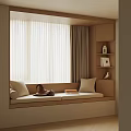 Cozy Bay Window Interior With Cushioned Seat Bookshelves And Soft Curtains