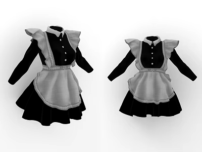 Classic Maid Costume With White Ruffle Collar Black Skirt And Checkered Apron 3d model