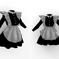Classic Maid Costume With White Ruffle Collar Black Skirt And Checkered Apron