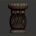 Ornate Brown Decorative Stool With Round Top Patterned Design And Spiral Base 3d model