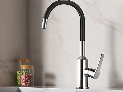 Modern Kitchen Faucet On Marble Countertop With Glass Jars Of Beans 3d model
