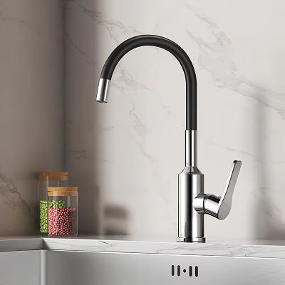 Modern Kitchen Faucet On Marble Countertop With Glass Jars Of Beans 3d model