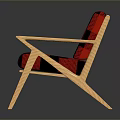 Red Black Checkered Single Chair With Wooden Frame Armrest Simple Modern Design