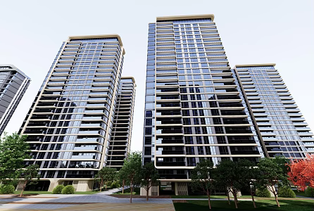 Modern residential area high-rise mansion entrance 3d model