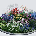 Vibrant Circular Flower Bed With Colorful Flowers Green Foliage And Mixed Plants