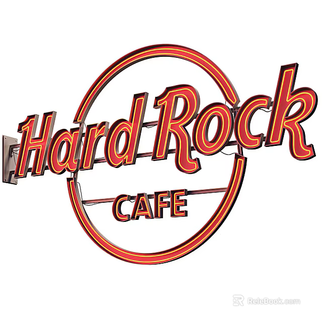 Hard Rock Cafe Neon Style Logo With Circular Design And Vibrant Red Yellow Lettering 3d model 