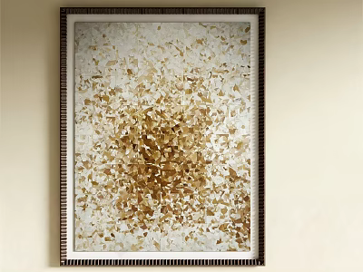 Abstract Golden White Oil Painting With Dark Frame For Wall Decor 3d model