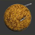 Rusty Metal Mechanical Creature With Orange Spotted Dome Support Legs And Side Parts