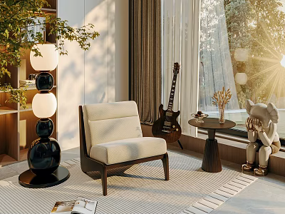 Modern Interior Design Featuring Accent Chair Sunlight Guitar Small Round Table And Floor Lamp 3d model