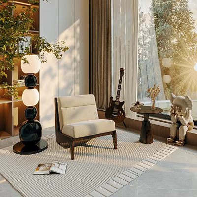 Modern Interior Design Featuring Accent Chair Sunlight Guitar Small Round Table And Floor Lamp 3d model