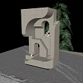 Architectural Model Featuring Warm Wall Lamp Illuminating Staircase Archway and Green Plants